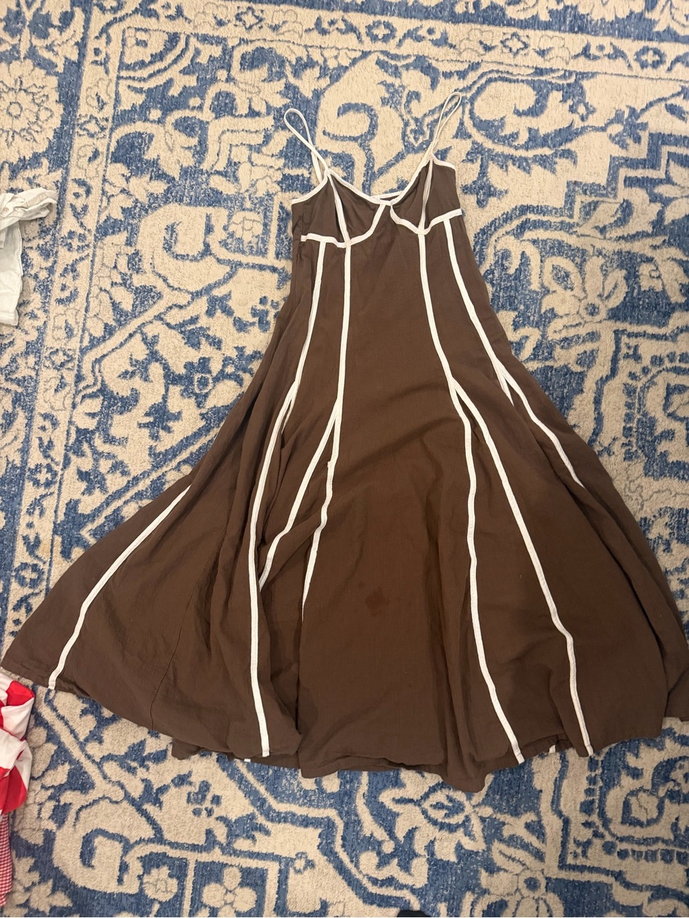 vestique Brown Maxi Dress with White Piping